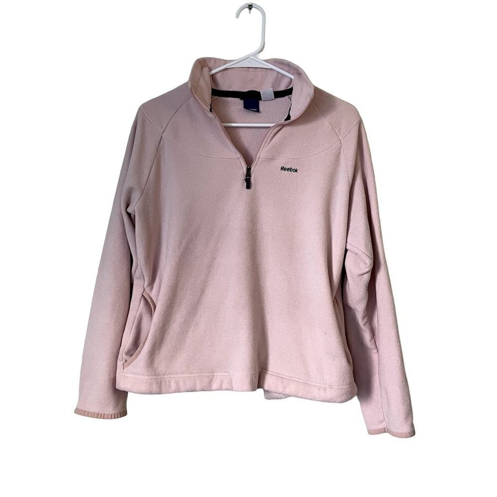 Reebok pink fleece half zip long sleeved top sweater classic warm comfortable